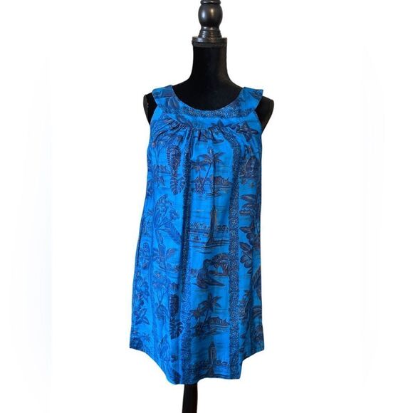 Vintage 60s/70s Hawaiian Block Print Beach Dress - Picture 1 of 10
